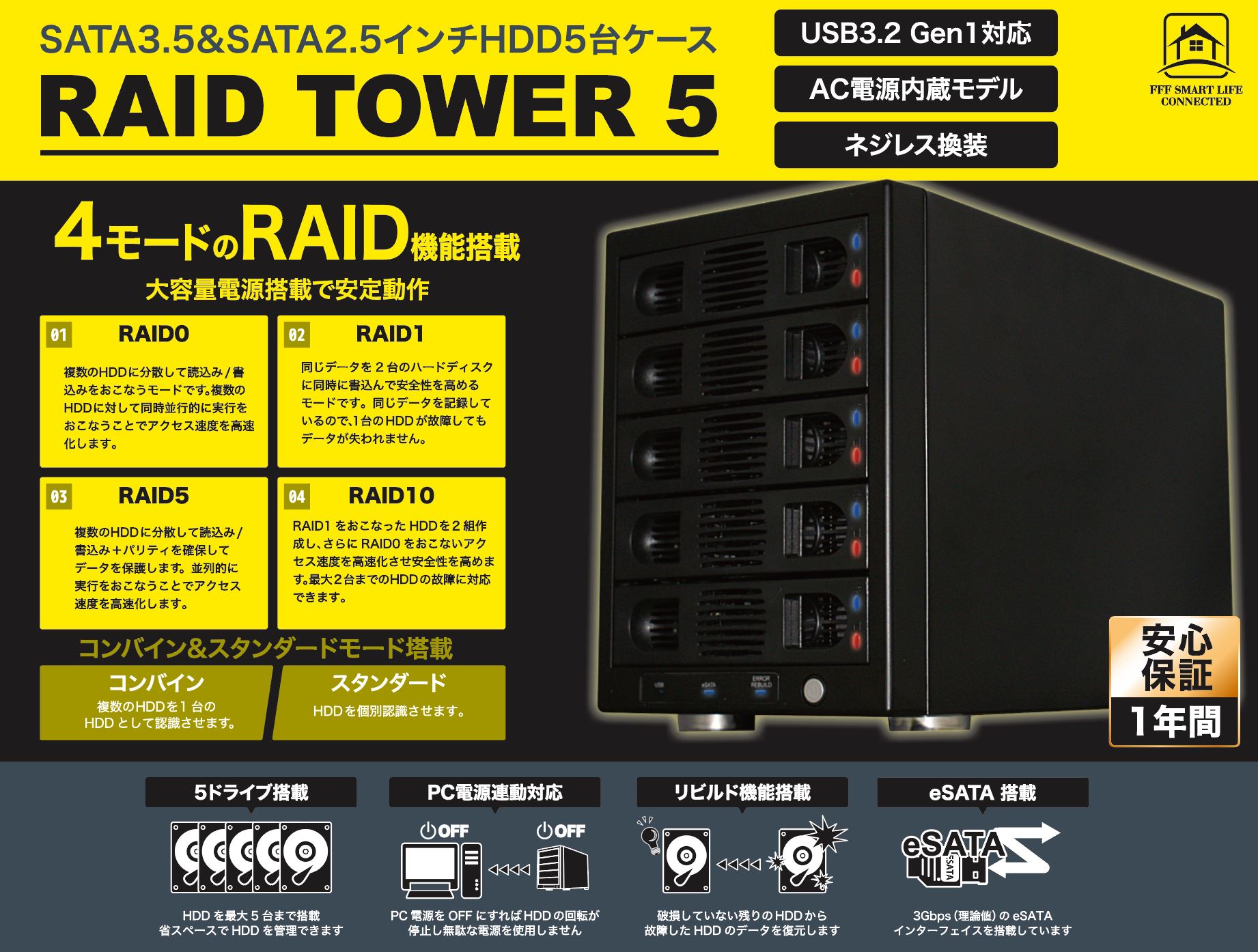 RAID対応 SATA3.5&SATA2.5インチHDD5台ケース MAL355EU3R | FFF SMART